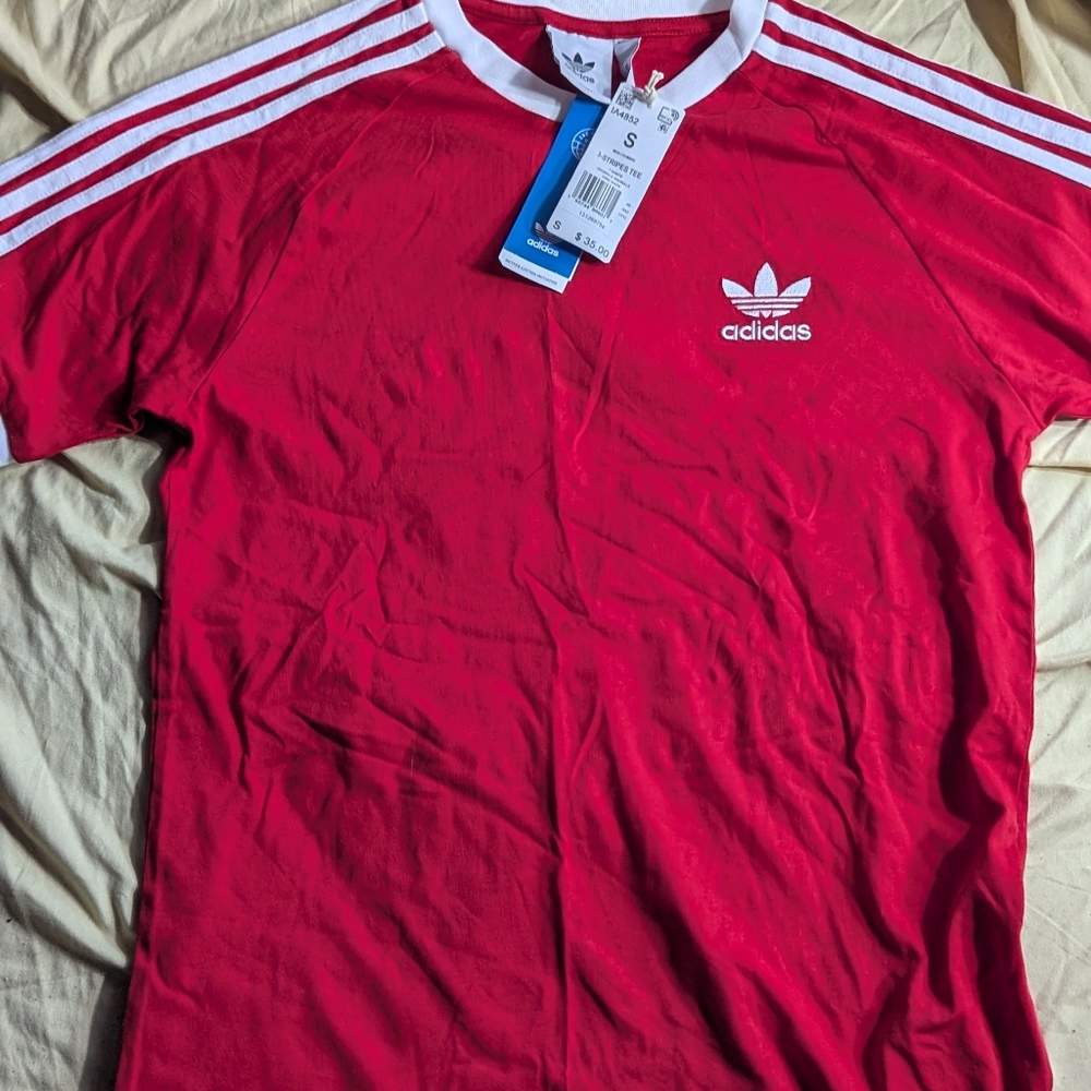 Adidas Men's 3 Stripe Tee Red/White Small